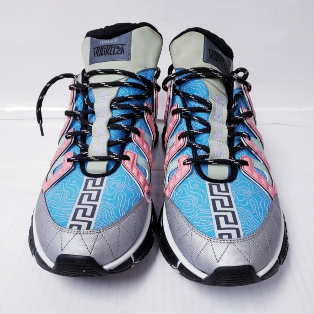 Versace Trigreca Sneakers Silver Argento Sky Bright Coral EU 45 US Mens Size 12 - Picture 3 of 13